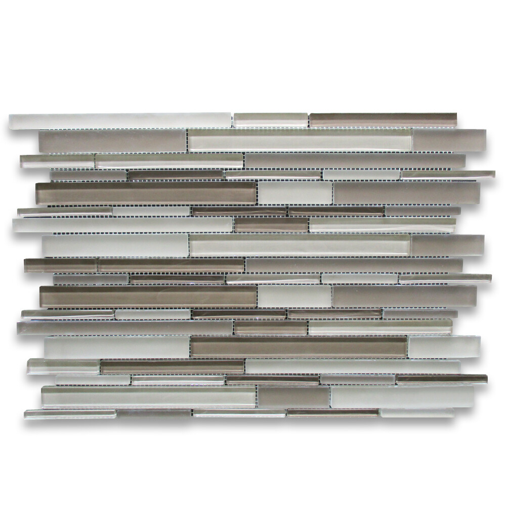 A78001 Glass Mosaic Tile Beige Blends Glass Random Strip Modern Brick Tile
