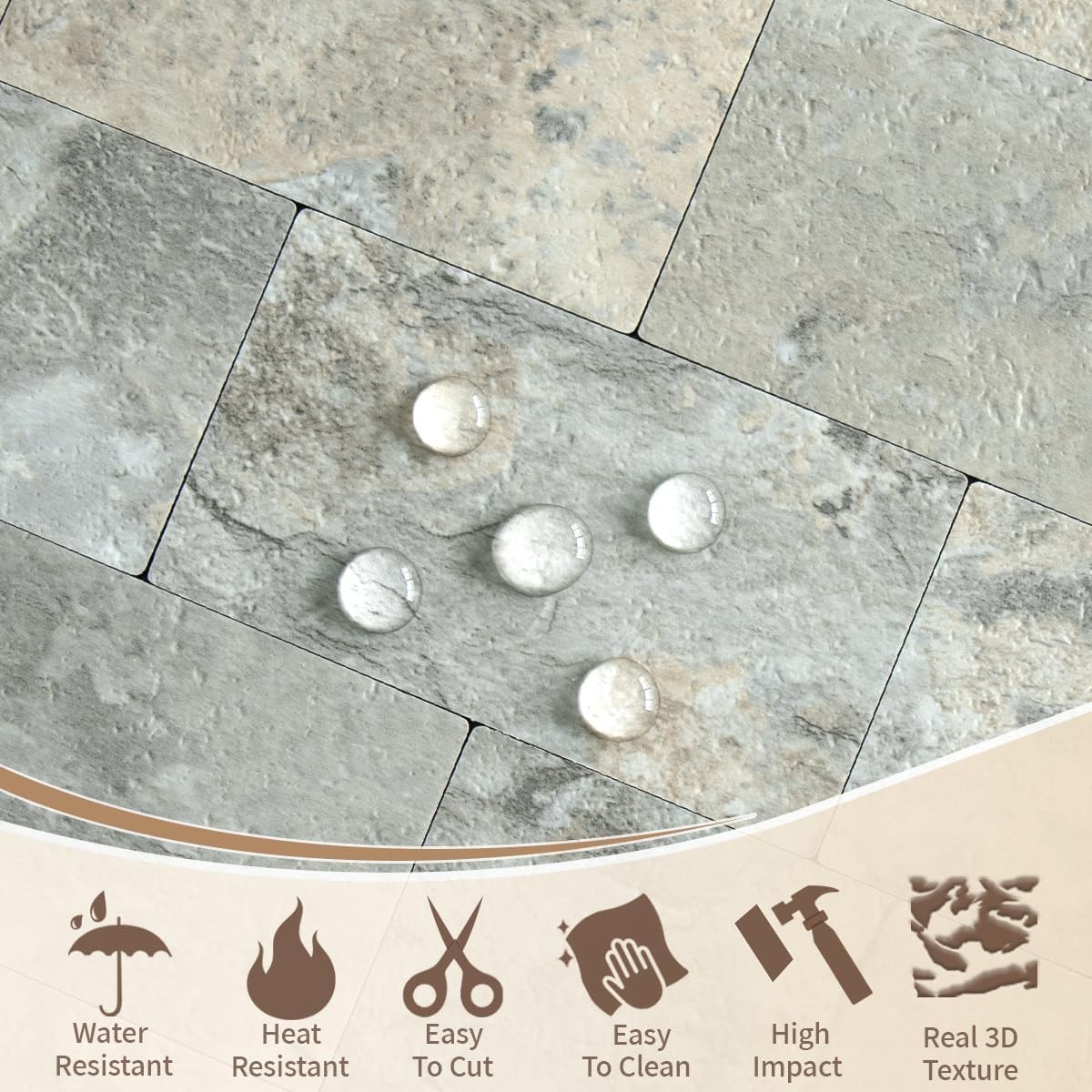 1 Sheet Grey Brown Slate Thick PVC Peel and Stick Backsplash Wall Tiles, 12″x…