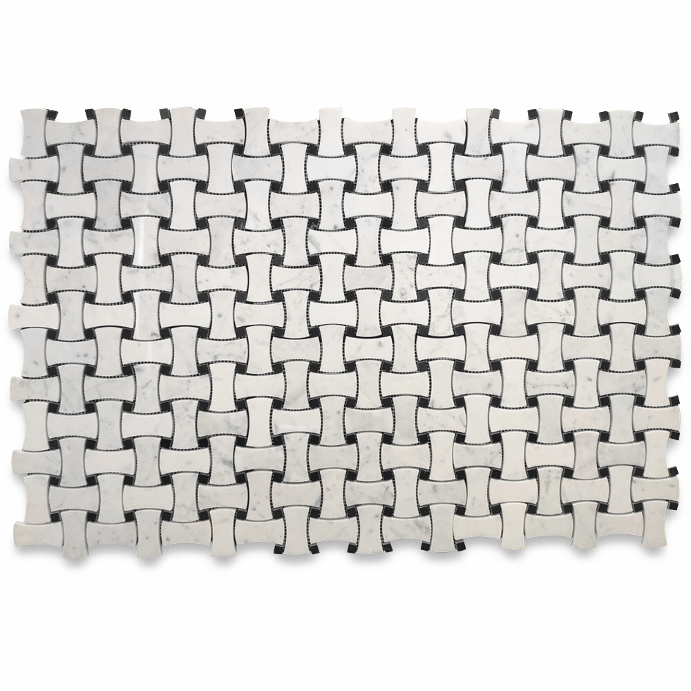 C67L1XP Carrara Venato Marble Big DogBone Basketweave Mosaic Tile Polished