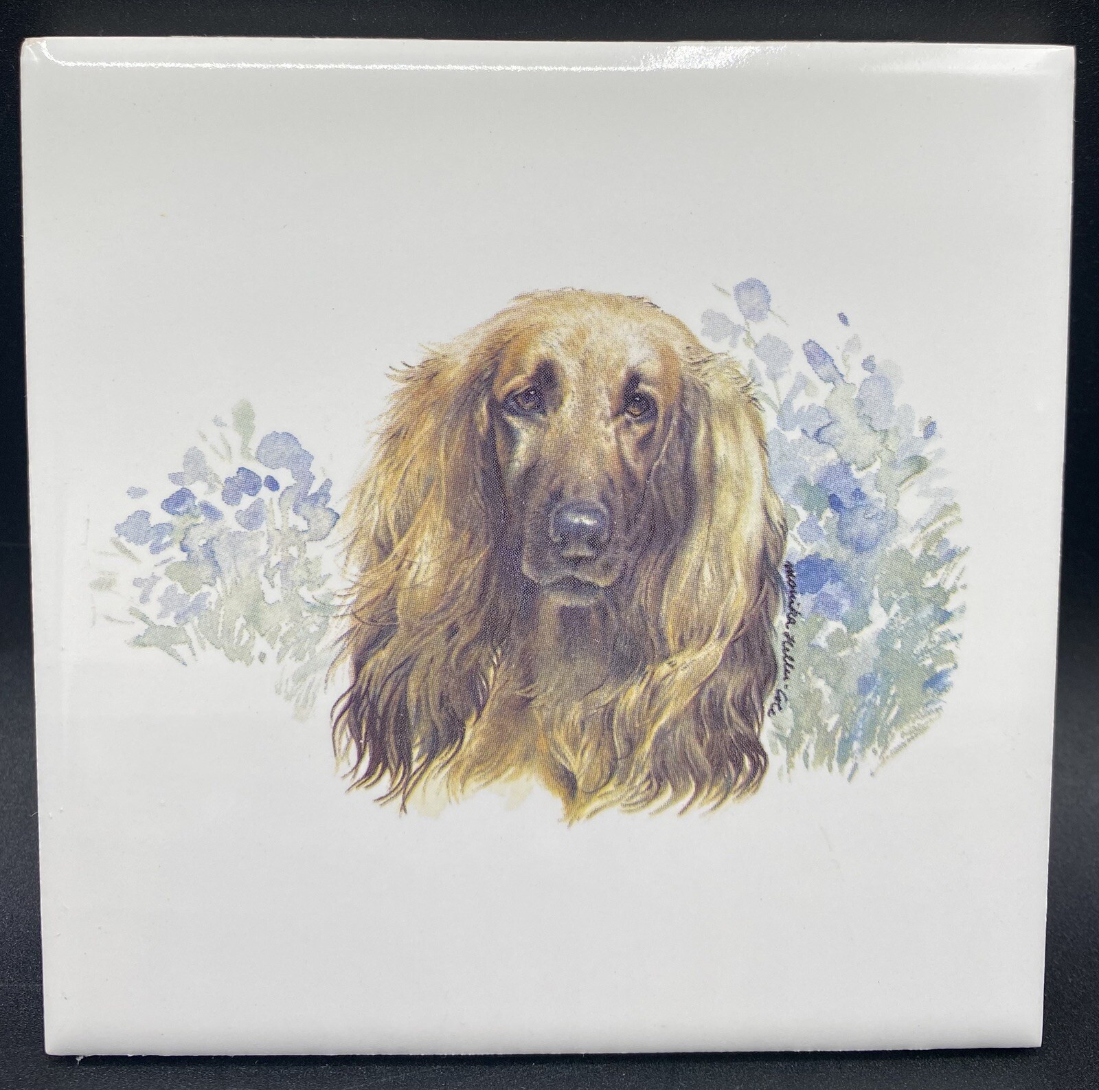 Pair Of Ceramic Dog 4 3/8″ x 4 3/8″ Decorative Tiles
