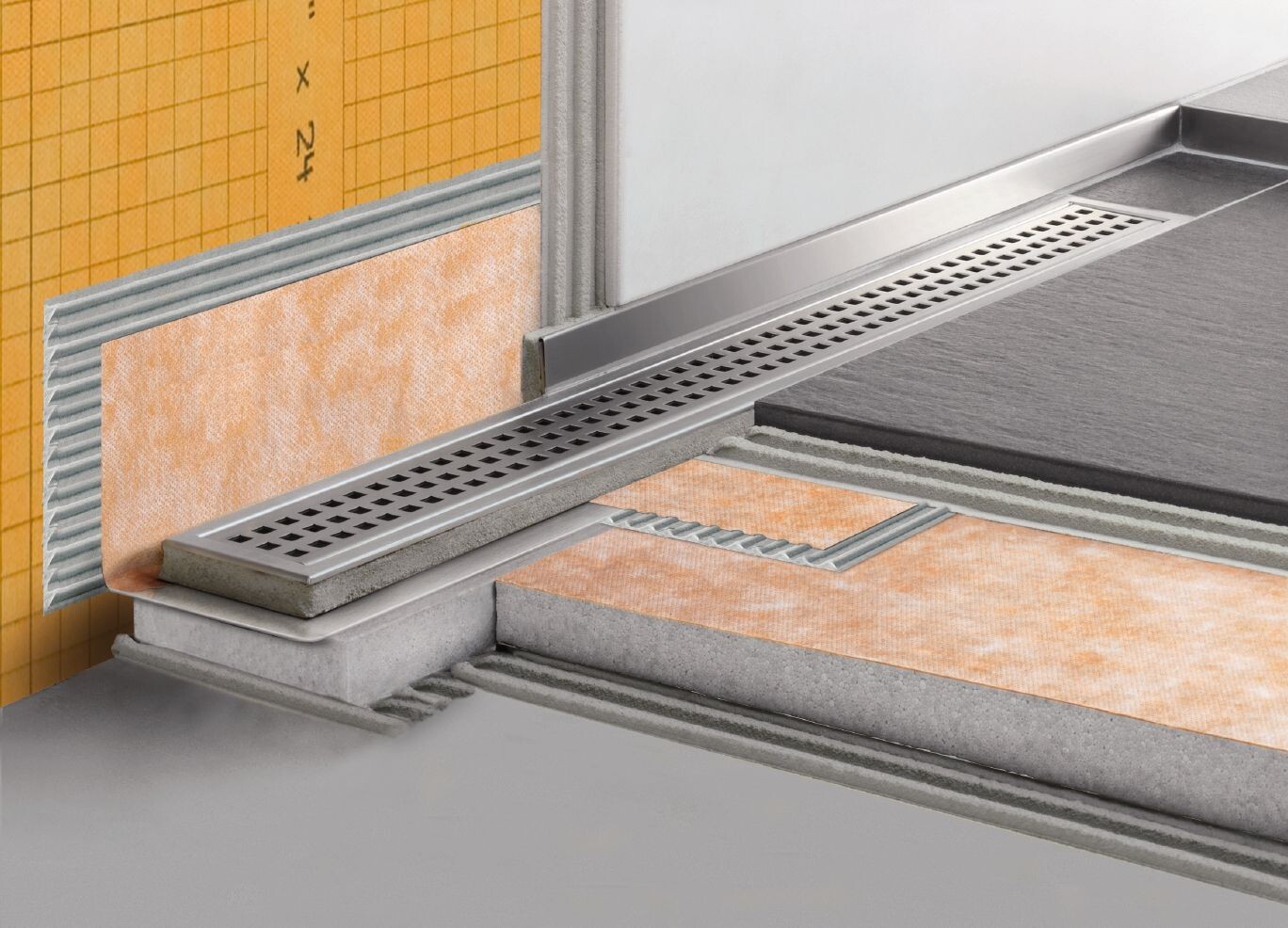 Schluter KERDI-LINE Linear Floor Drain with Square Grate Design KL1B19EP100
