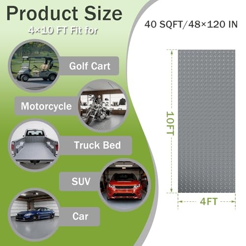 Gray 4x10FT Garage Floor Mat – 3.6mm Diamond Plate – Rubber – Extra Thick
