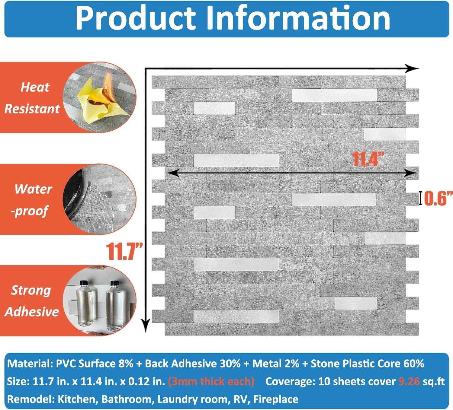 10 Sheets Peel and Stick Backsplash Wall Tiles, PVC Kitchen Backsplash Peel a…