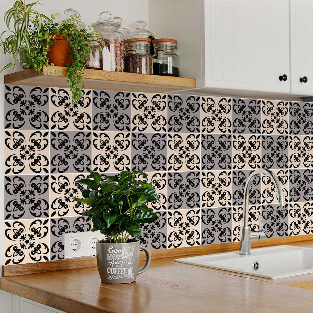 5″ X 5″ Light Grey And Cream Orchid Peel And Stick Removable Tiles