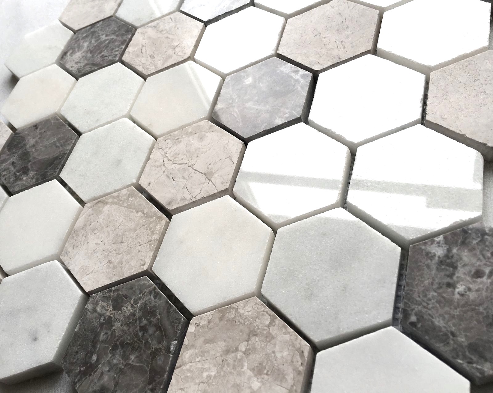 Carrara Gray Mix 2″ Hexagon Marble Mosaic Wall and Floor Tile Backsplash Bath