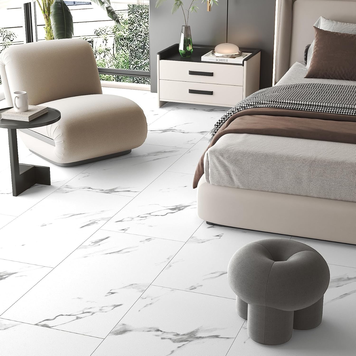 12″x24 Carrara Marble Peel and Stick Floor Tile White Floor Tiles Peel and Stick