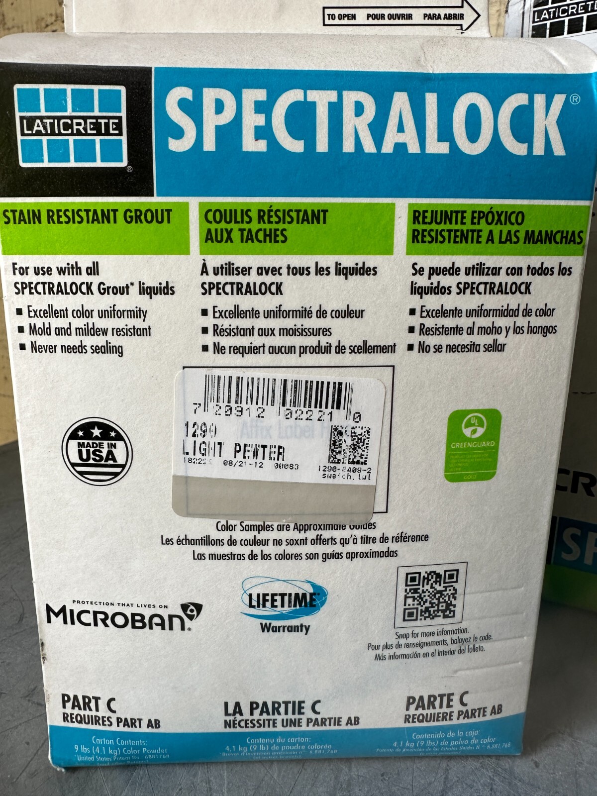 Laticrete Spectralock Grout Part C Powder Full Unit 9 lb Stain Res. Light Pewter