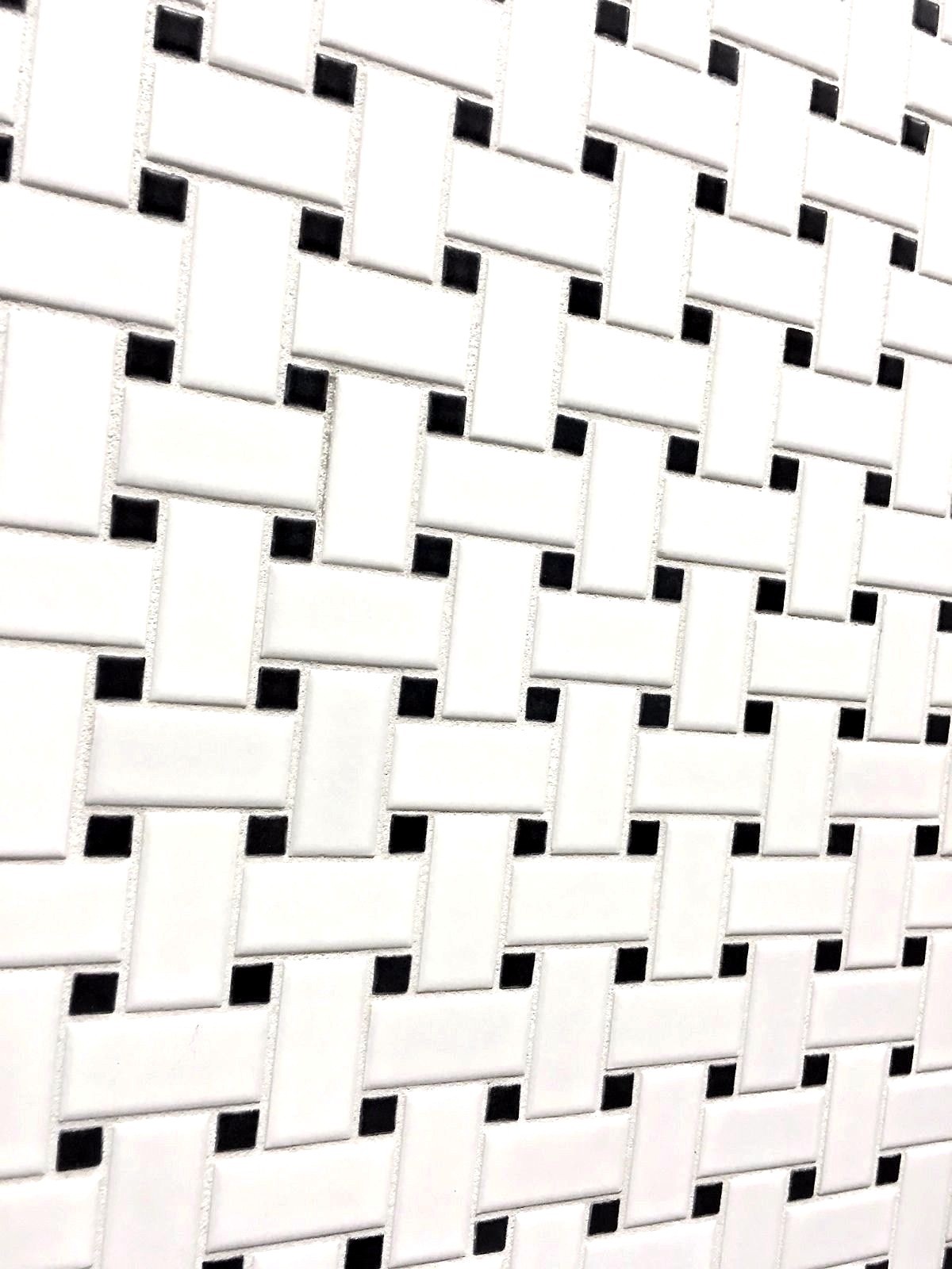 White and Black 1×2″ Matte Basketweave Porcelain Mosaic Floor Backsplash Bath