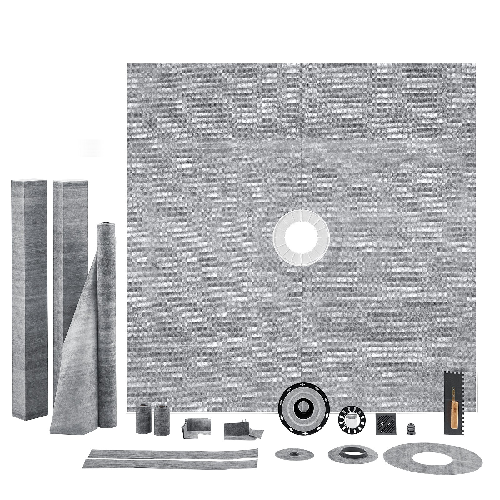 VEVOR Shower Curb Kit Shower Pan Kit 72×72″ w/ 2″ Central Flange PVC Waterproof