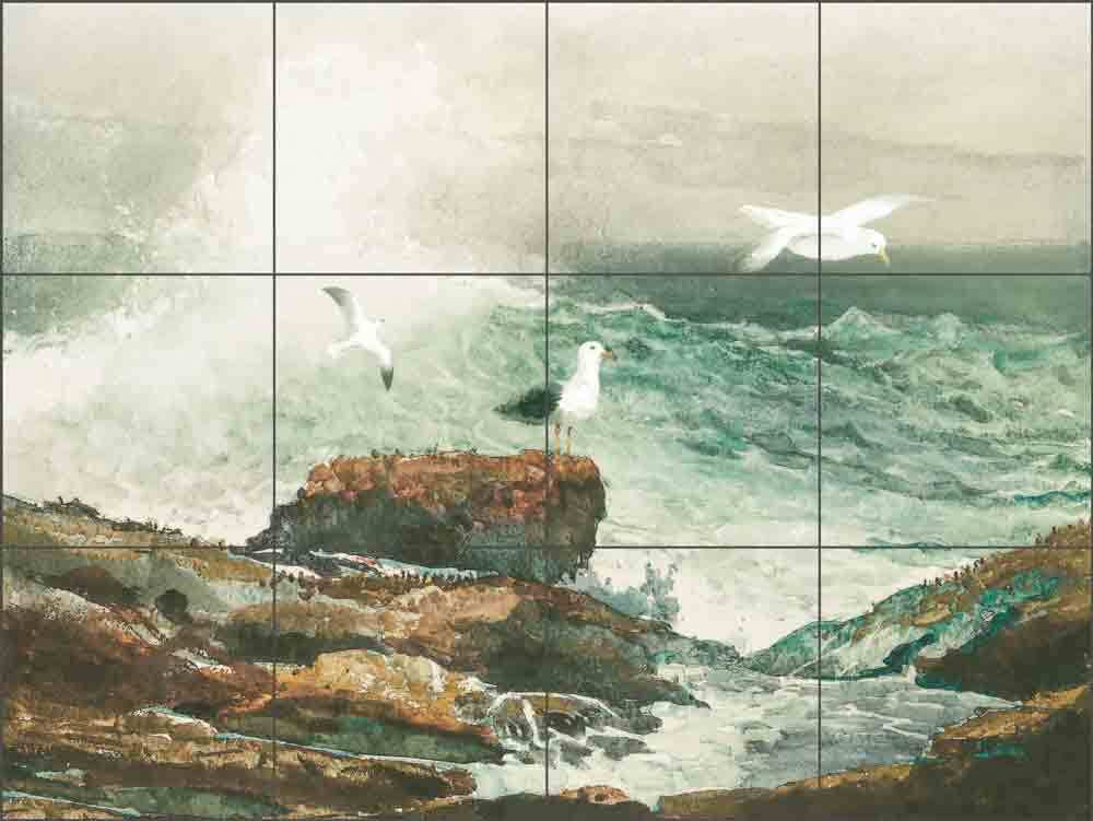 Seascape Tile Backsplash Steve Hunziker Coastal Seagull Art Mural OB-SH846