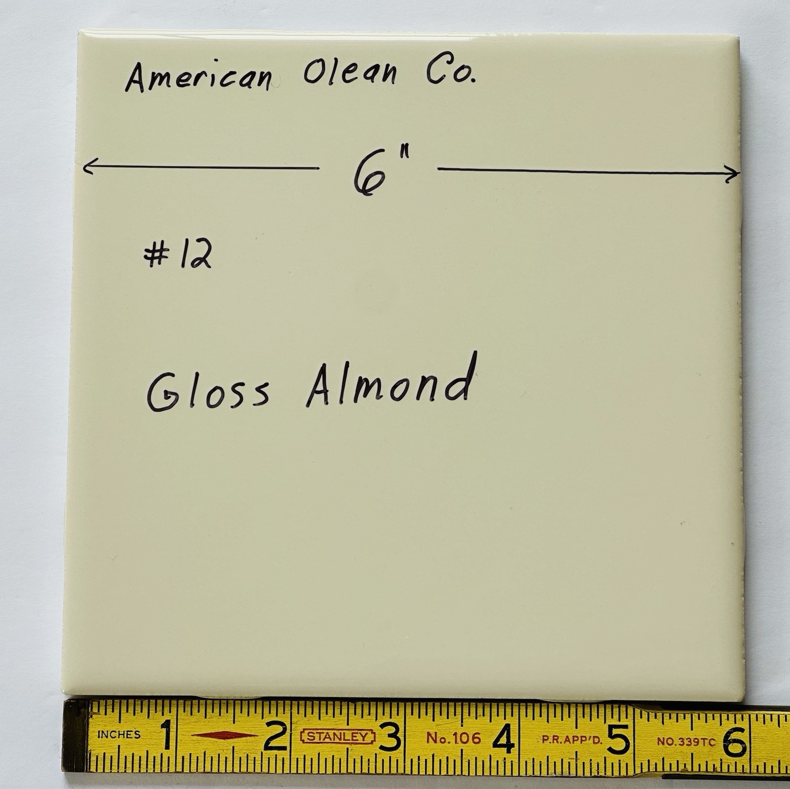 1 pc. Gloss Almond: Ceramic Tile 6″ X 6″ by American Olean #12, New Stock