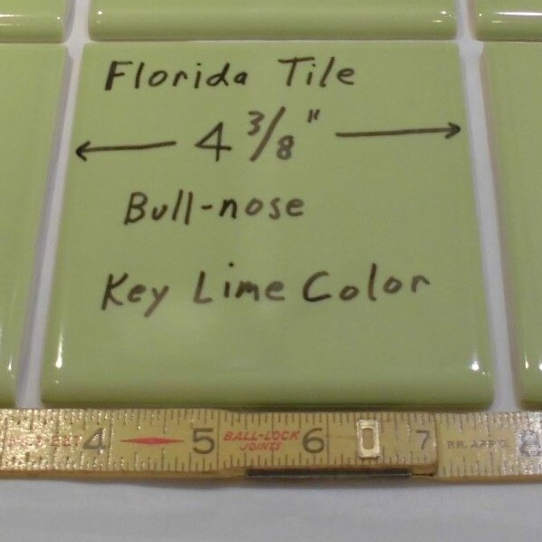 1 pc. Glossy Ceramic Bullnose Tile *Key Lime Green* 4-3/8″ Florida Tile Co.