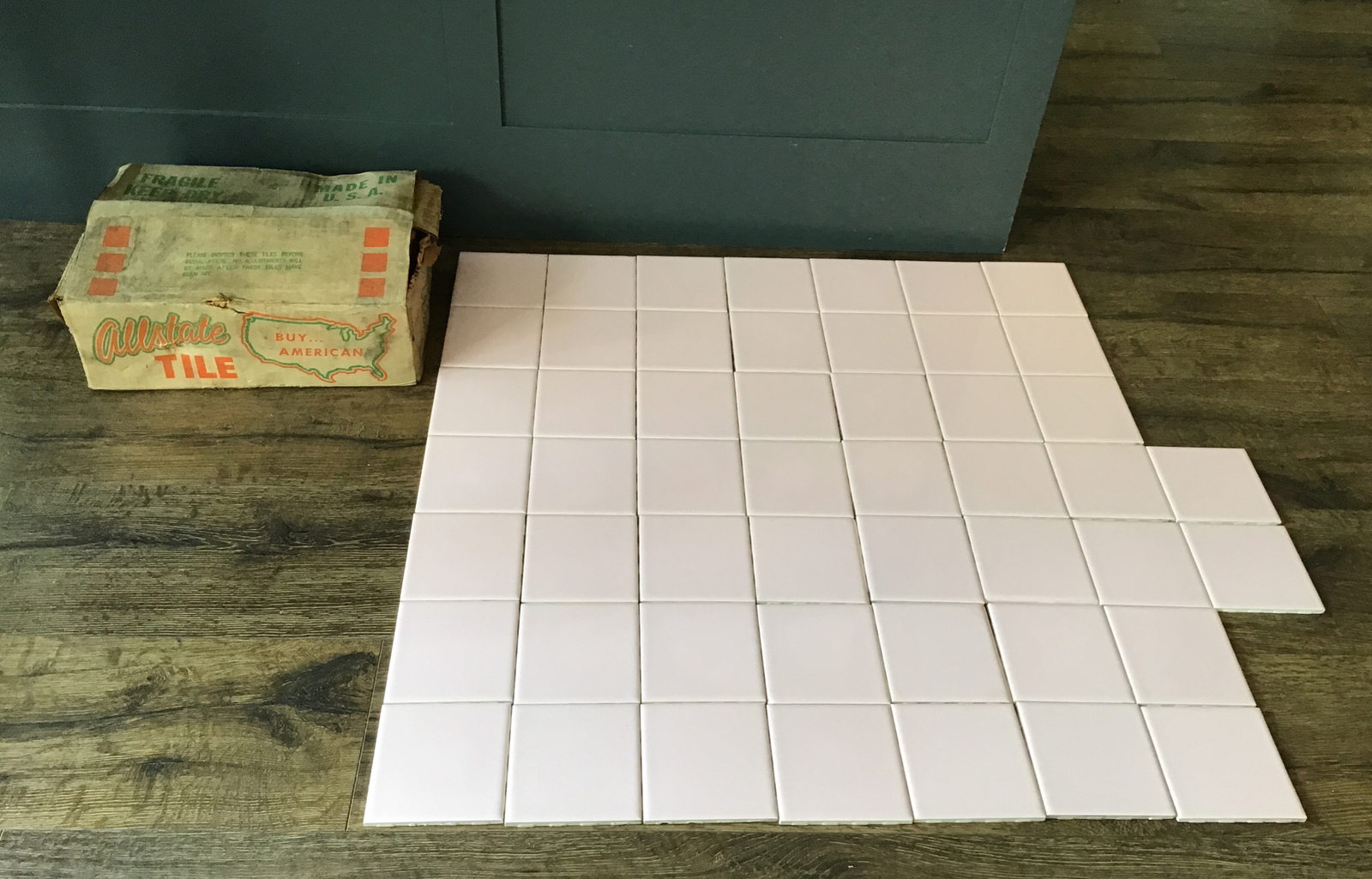 51 NOS NEW Vintage Allstate C-6 Pink Glossy Ceramic Wall Tiles 4 1/4″ 4×4 IN BOX