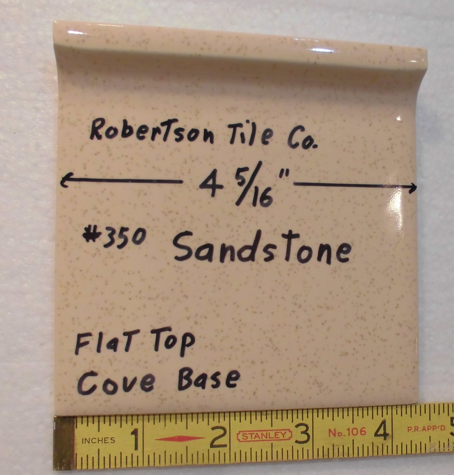 1 pc. Sandstone – Buckwheat: Cove-Base Ceramic Tile 4-5/16″ Robertson Co. Glossy