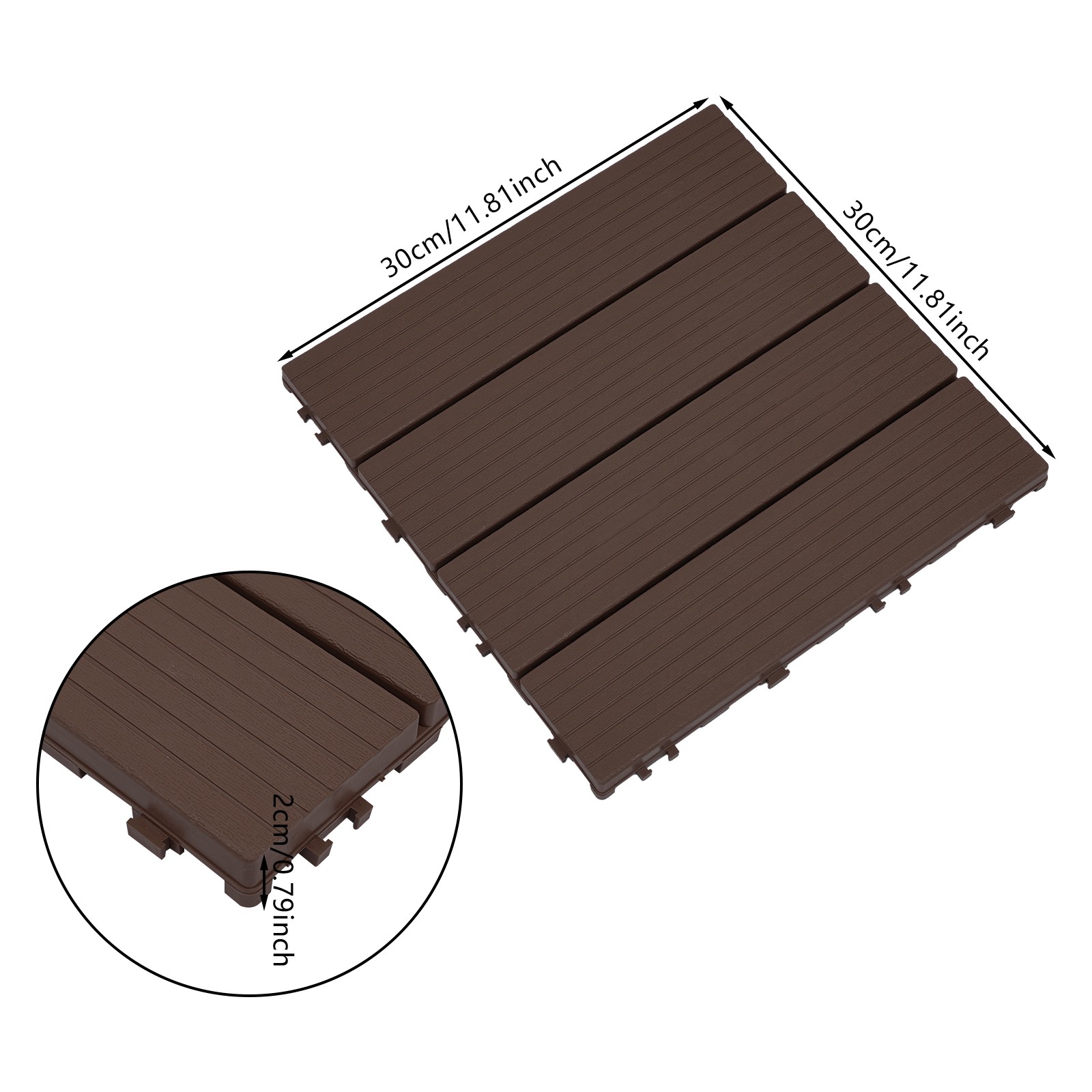 30pcs Deck Patio Tile Interlocking Plastic Flooring Pavers 11.81*11.81*0.79in