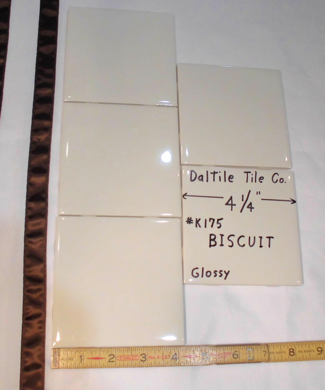 5 pieces *Gloss Biscuit* Ceramic Tiles by The Daltile Co….4-1/4″ Square NEW