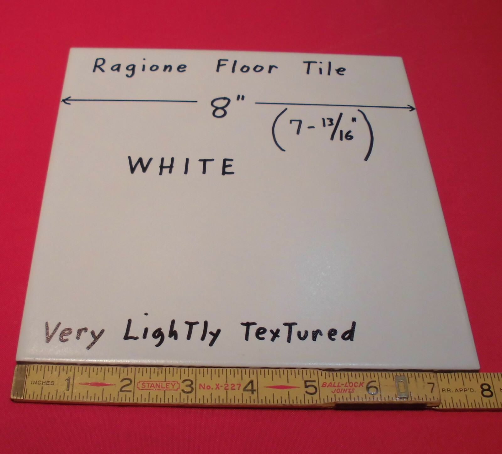 1 pc. *White* Ragione Ceramic Floor Tile 8″ Very Lightly Textured; almost smooth