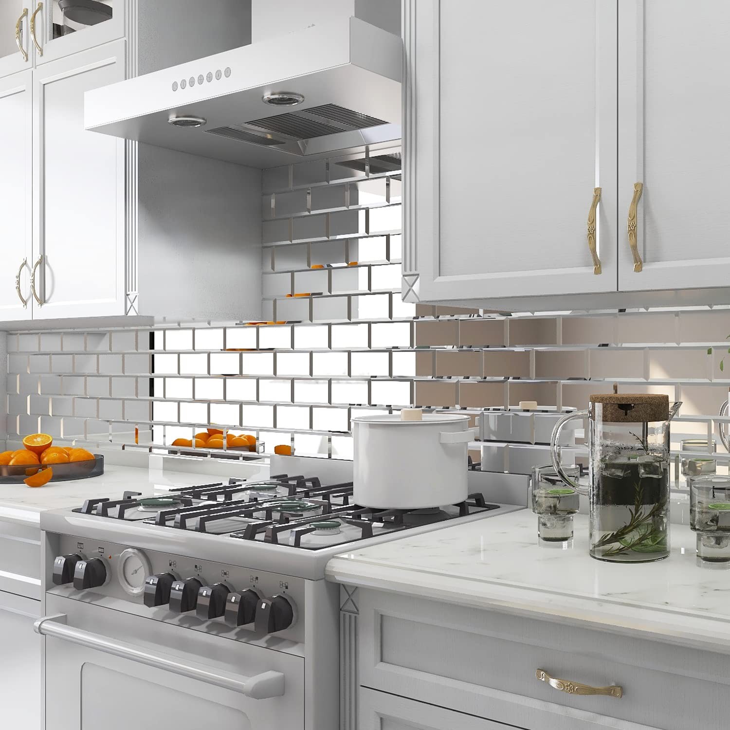 Mirror Subway Tile, Beveled Mirror Backsplash 3×6 Inch for Kitchen Bathroom W…