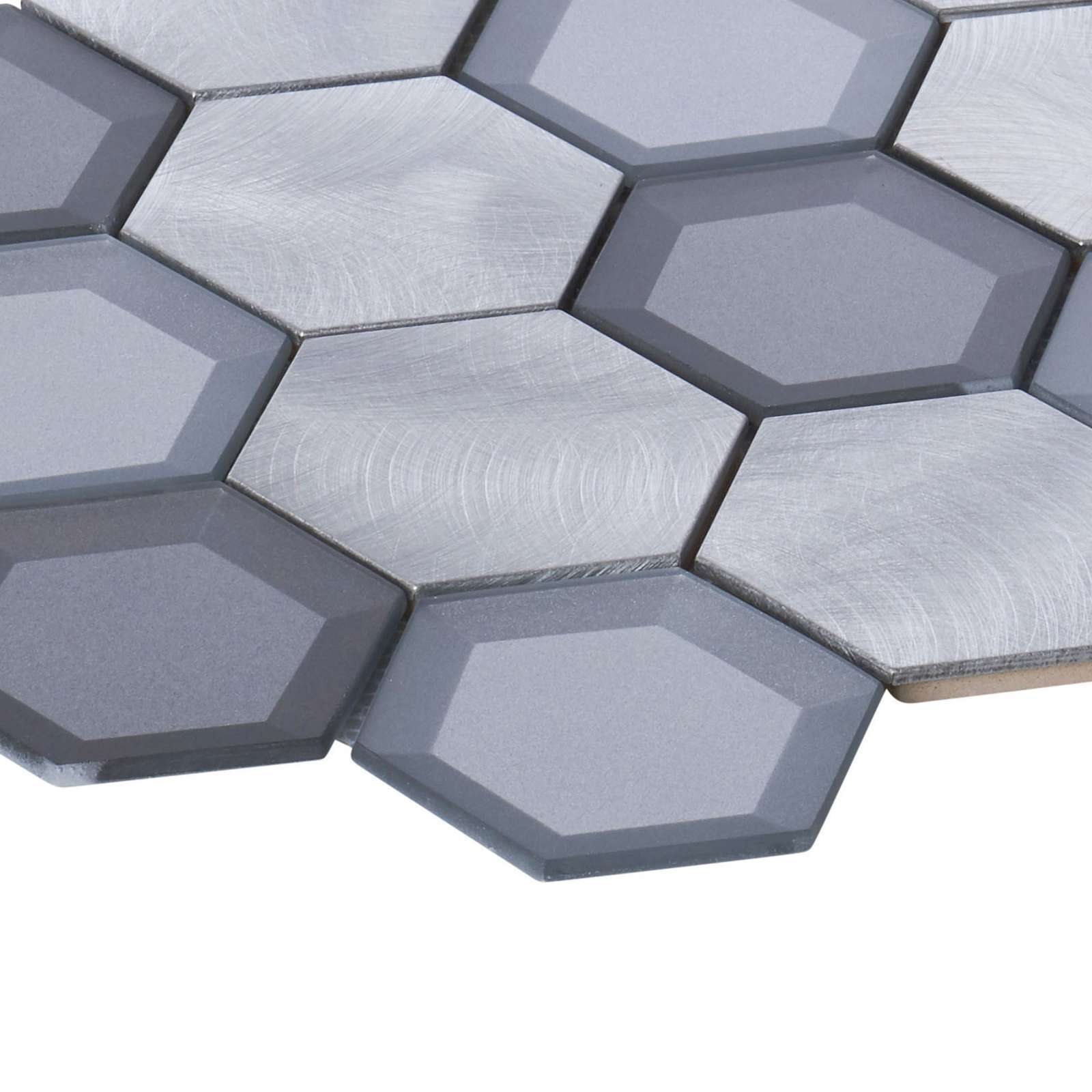 Gray Aluminum Metallic 3D Crystal Glass 2.5″ Hexagon Mosaic Tile Wall Backsplash