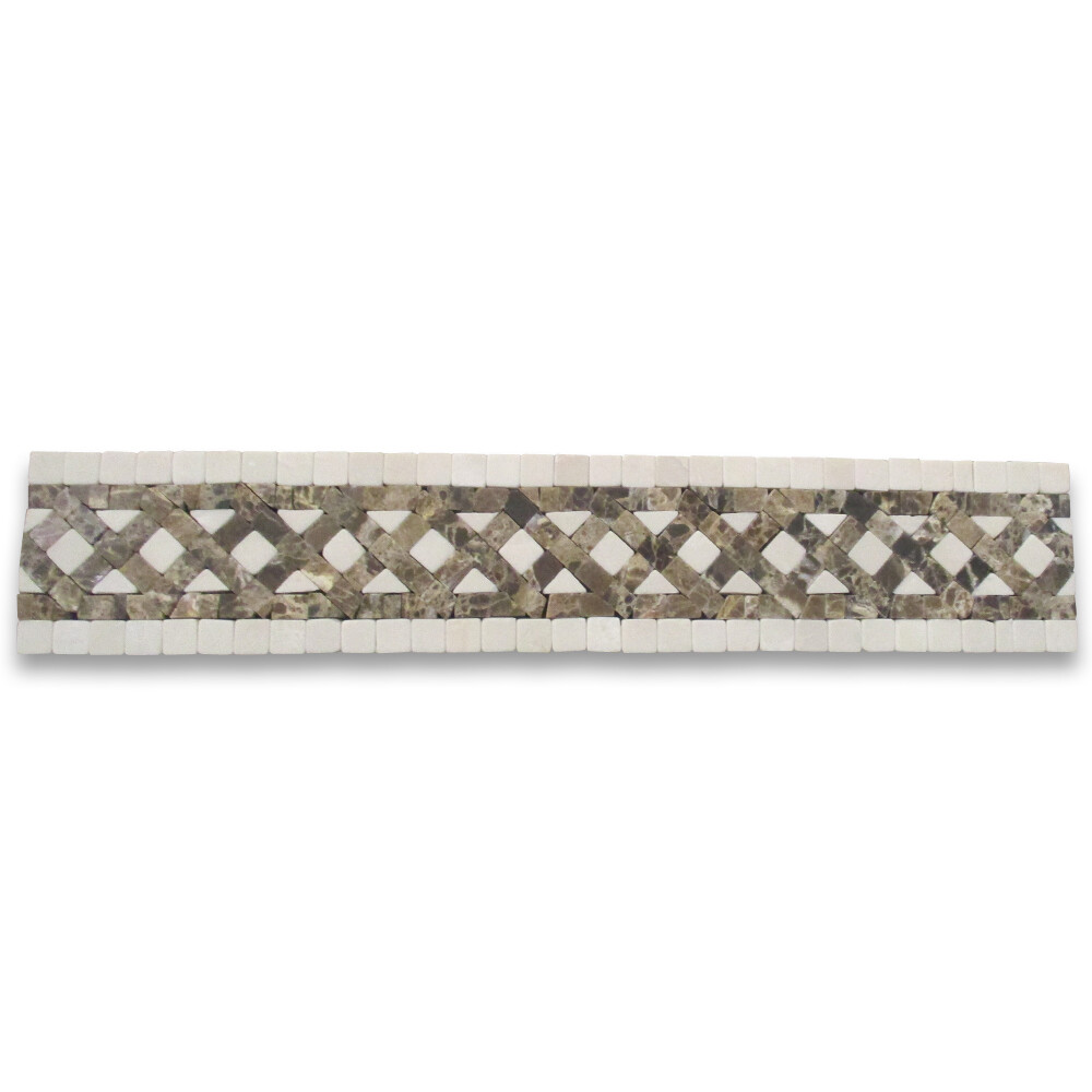 B4659T Marble Mosaic Border Listello Tile Quadra Emperador 2.25×12 Tumbled