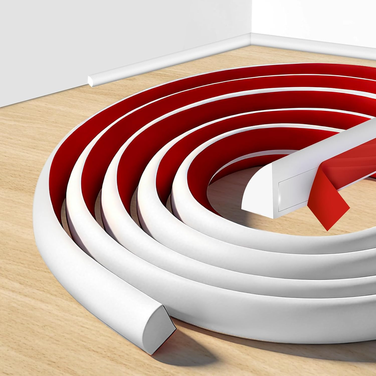 40 FT Flexible Quarter Round Molding Trim, Self-Adhesive PVC for Edges