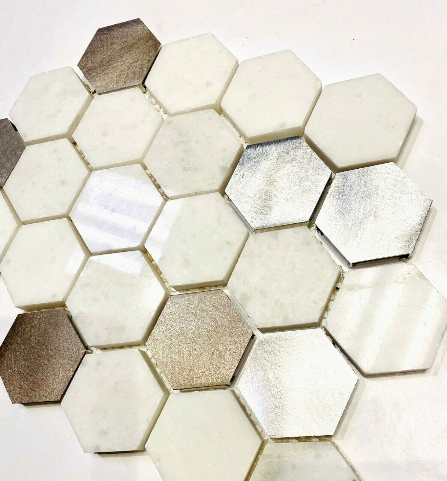 Brushed Aluminum Taupe 2 inch Hexagon Mosaic Arts Crafts Tile (Pack of 10)