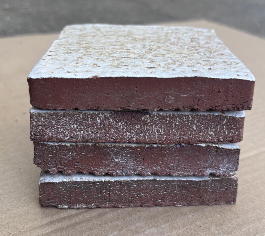 4 Vintage Hand Made Mottled Glazed Field Tile THICK 3 7/8″sq Set of 4 NOS #B