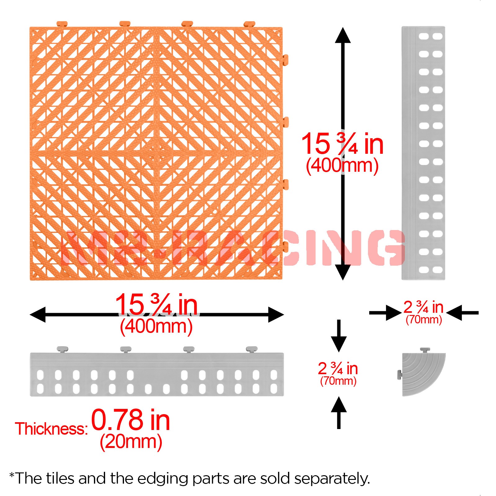 42pcs 16″x16″ Orange Garage Floor Mat Perforated Flooring Tile Shop Interlocking