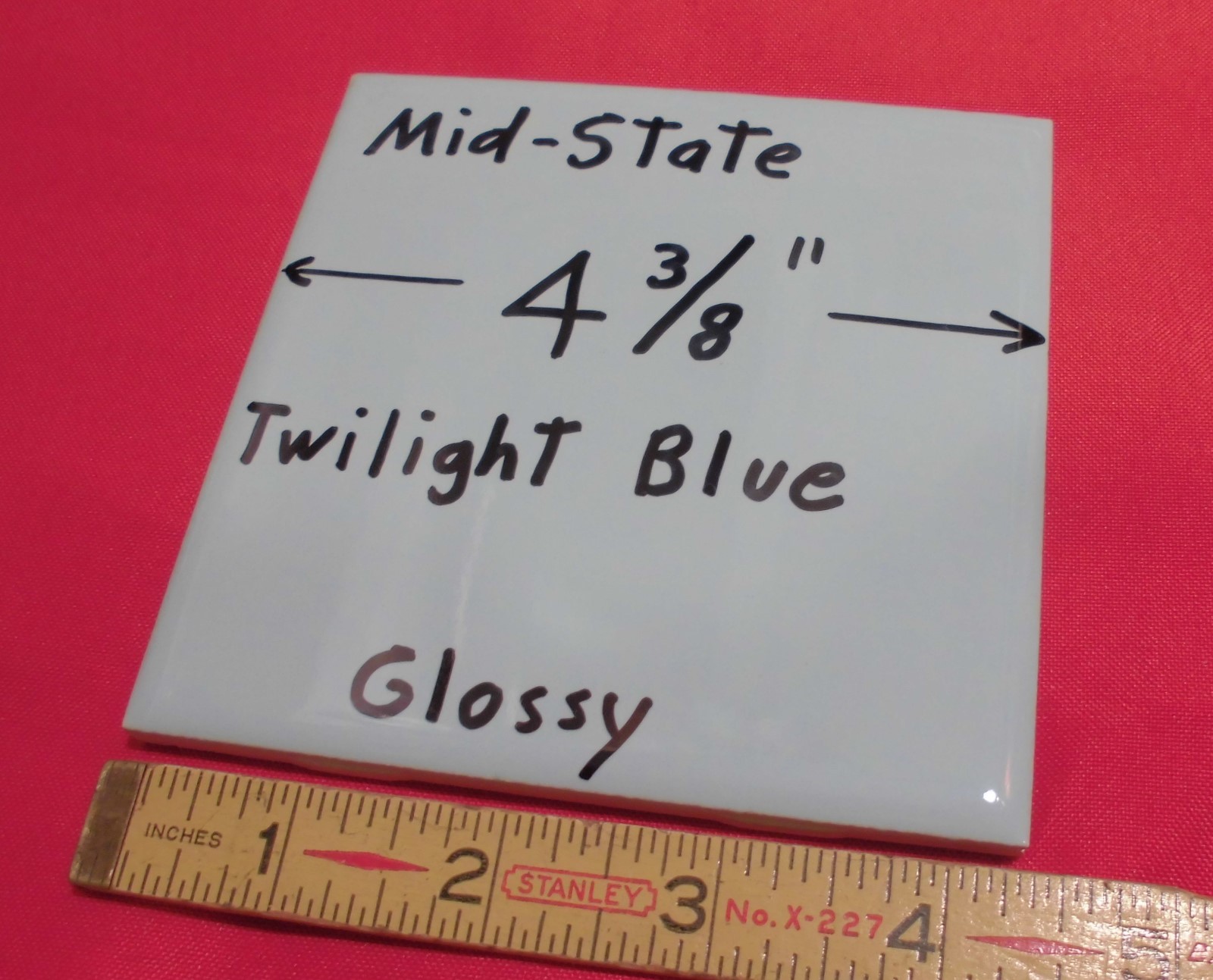 1 pc. Vintage *Twilight Blue* Glossy Ceramic Tile 4-3/8″ by Mid-State Co. NOS