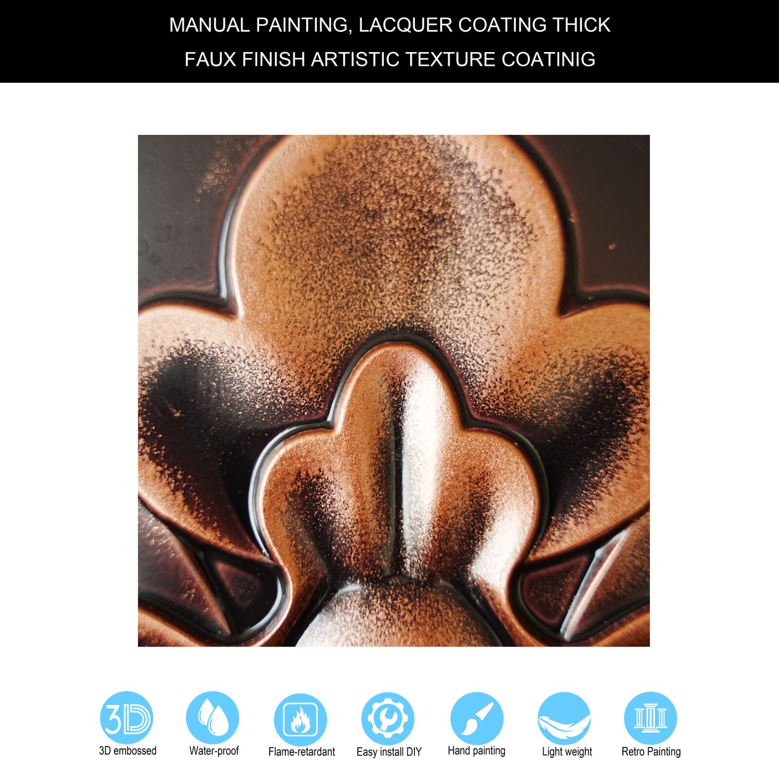 PVC Ceiling Tile 3D Embossed Wall Panel PL30 Traditional copper 10pc PAINTSDECOR