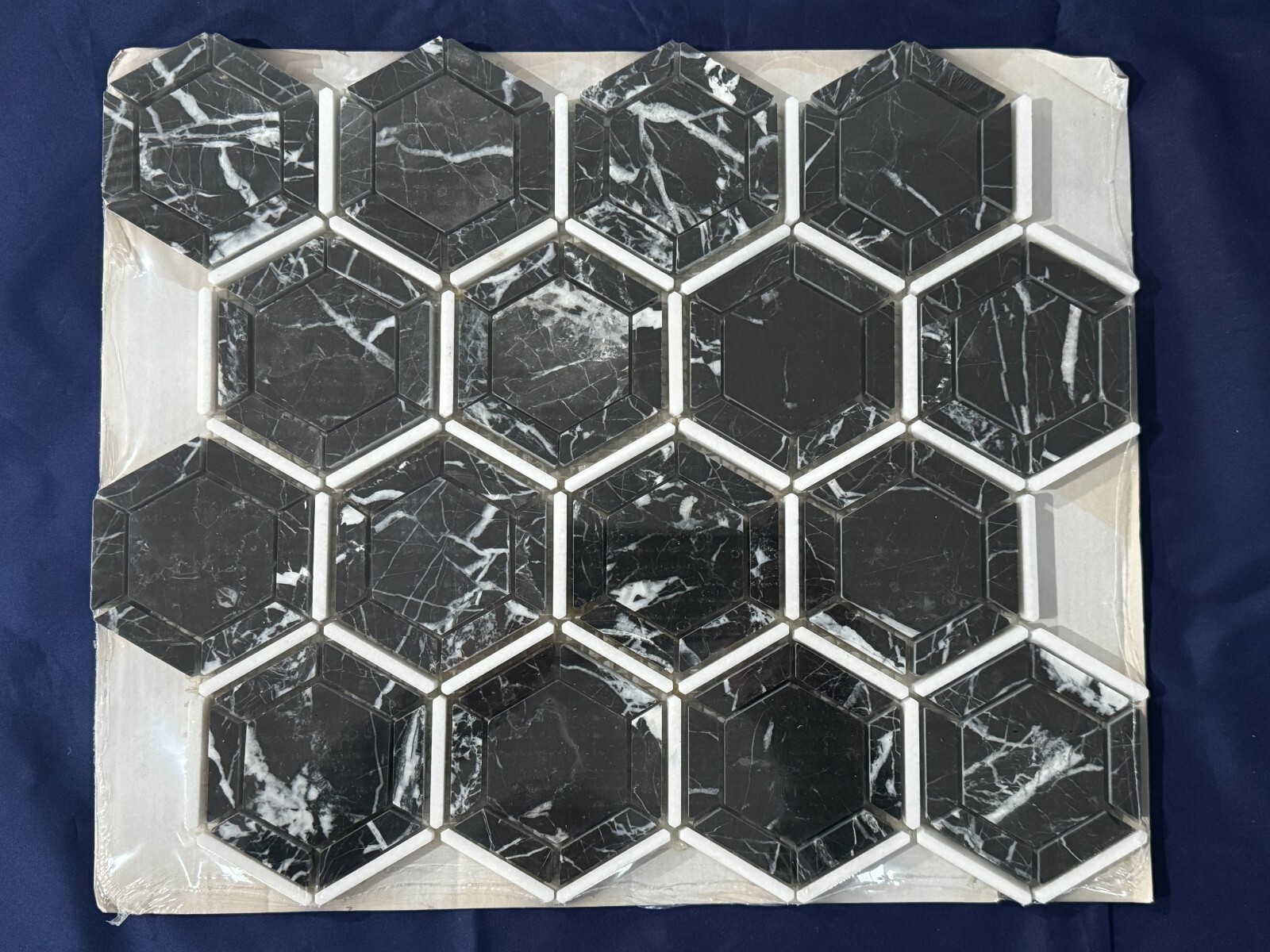S56 Black/White Marble Hexagon Mosaic Tile Kitchen Bathroom Polished, 7 sheets