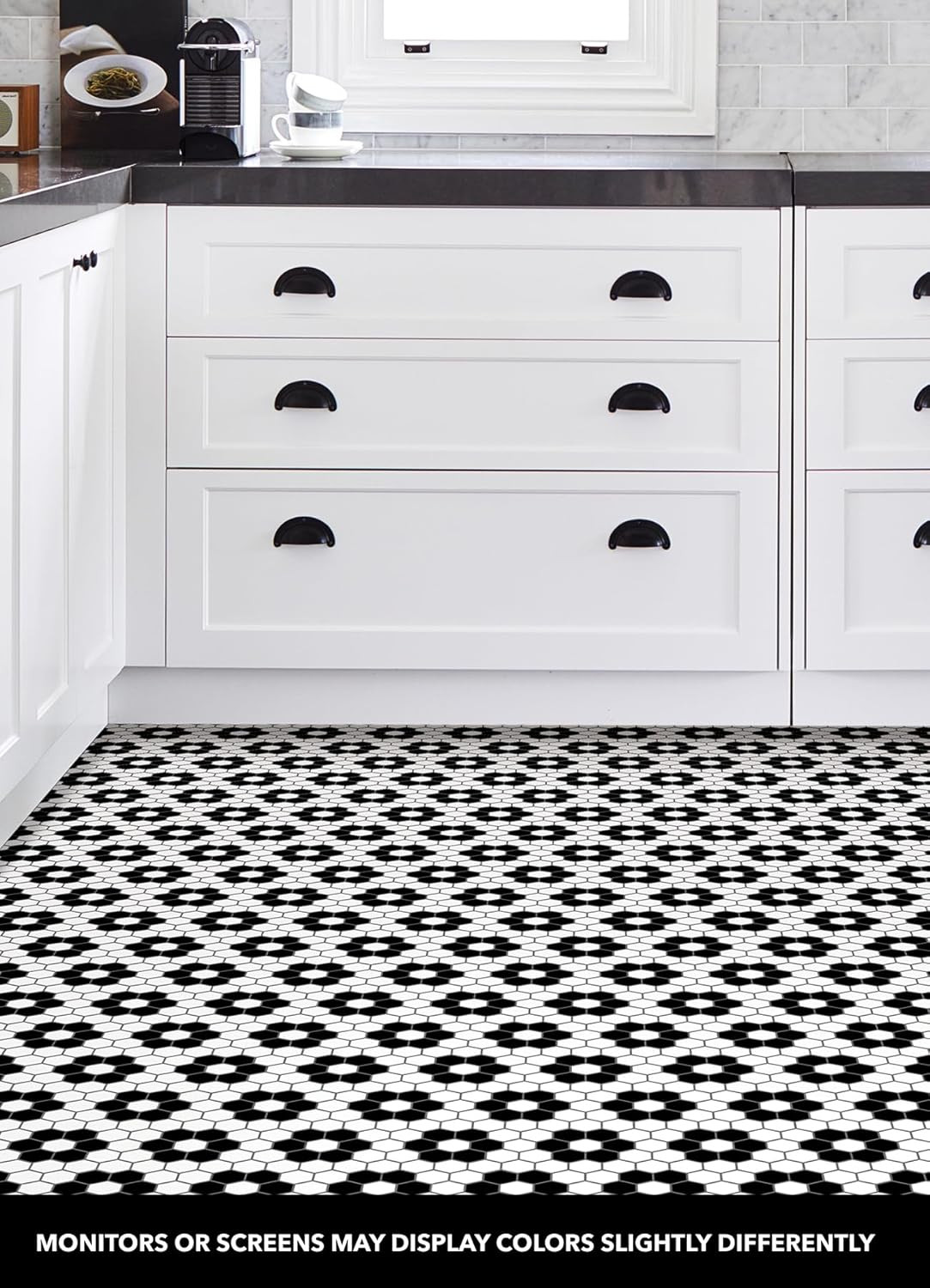 10 Pack 12″ x 12″ Peel And Stick Floor Tiles Black Floral Vinyl Waterproof