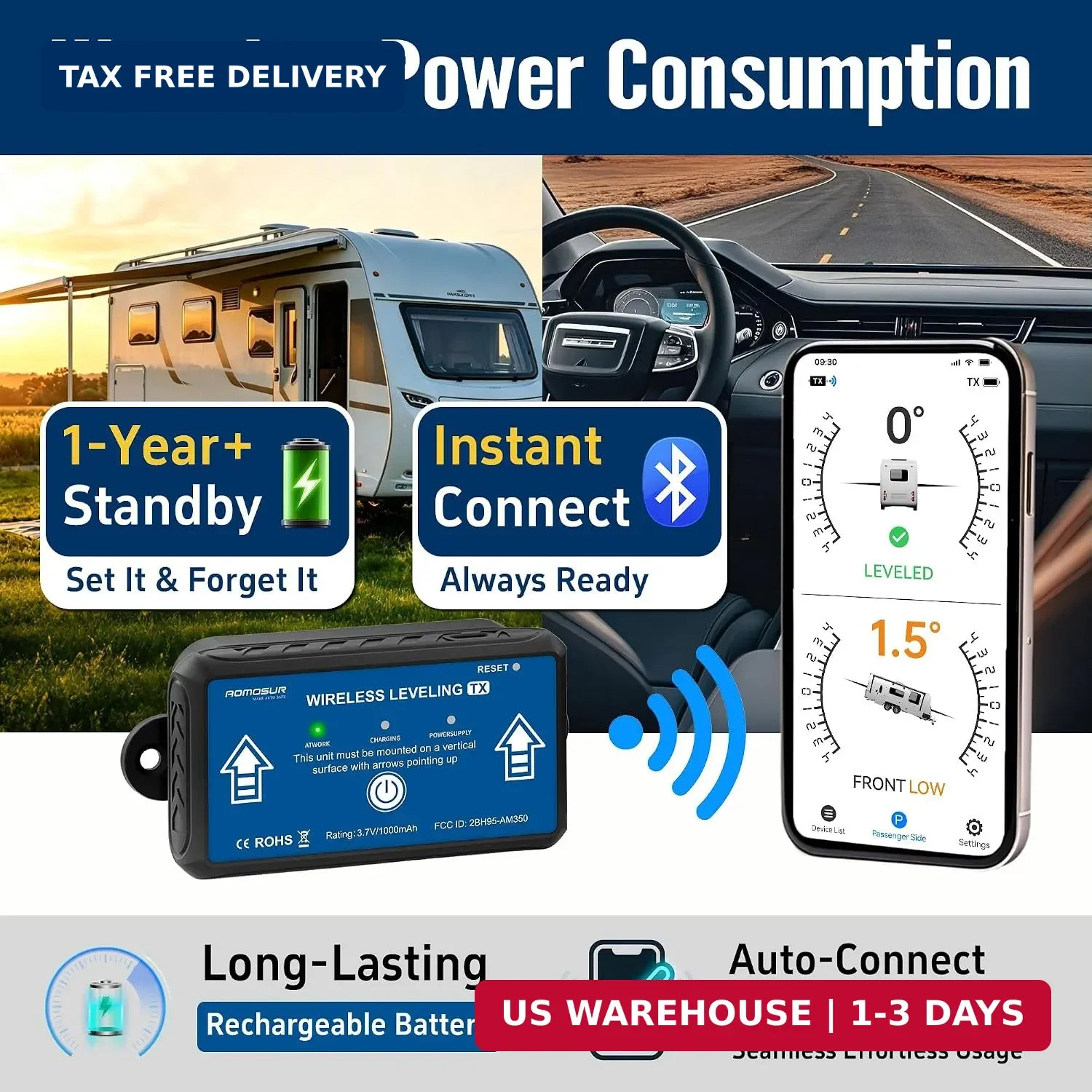 Wireless RV Leveling System Bluetooth APP Leveler Trailer Level | Low-power auto