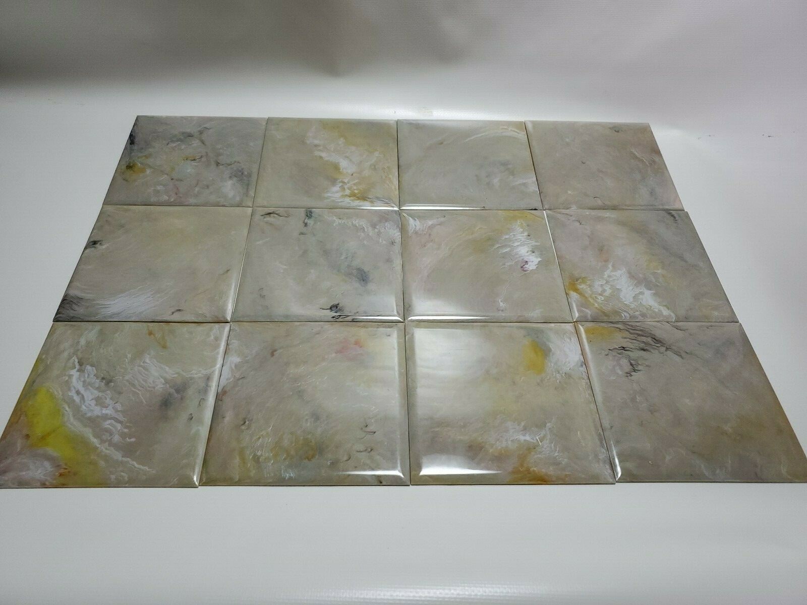 Multicolor Marble Plastic Tile 4 1/4″ wall bathroom kitchen polystyrene Vntg NOS