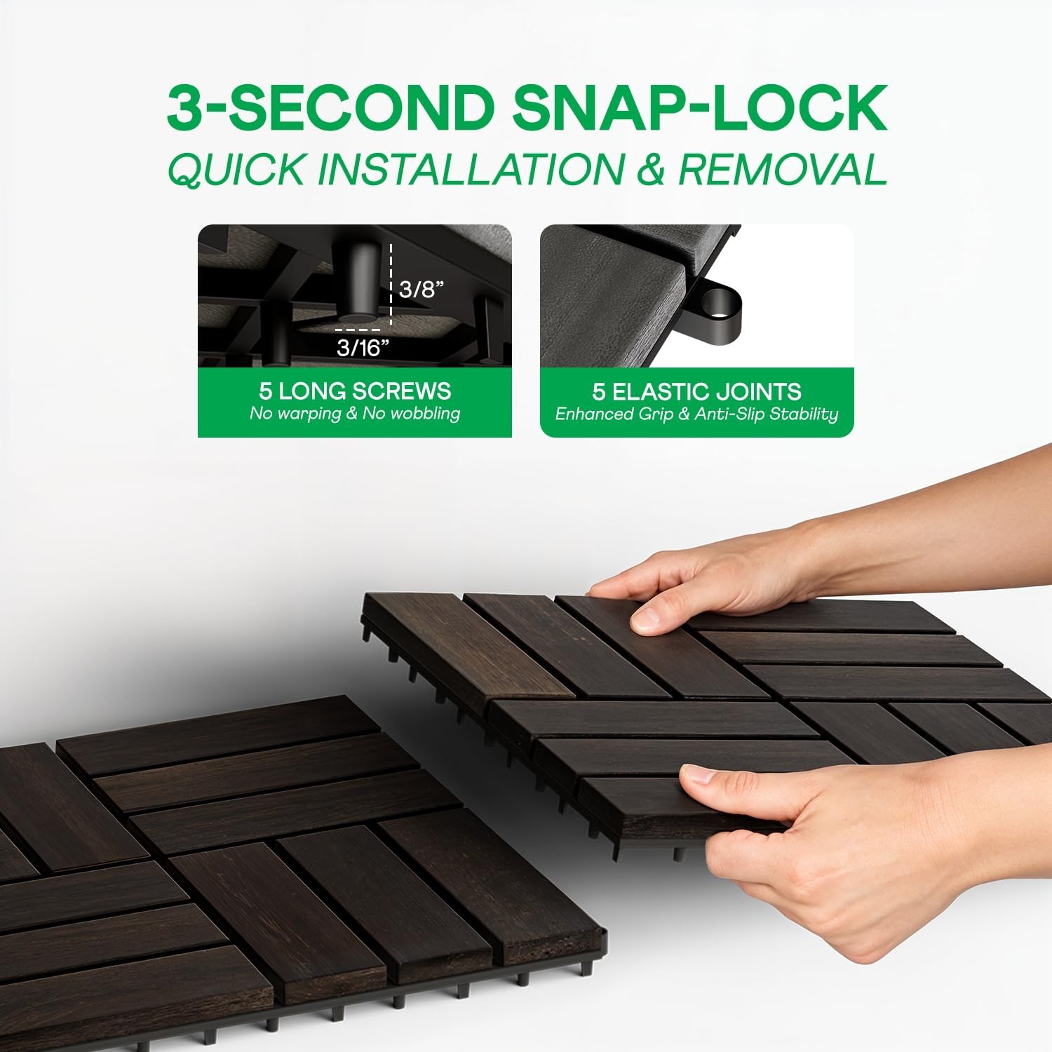 Acacia Wood Deck Tiles – 10-Piece Set, Black Checkered
