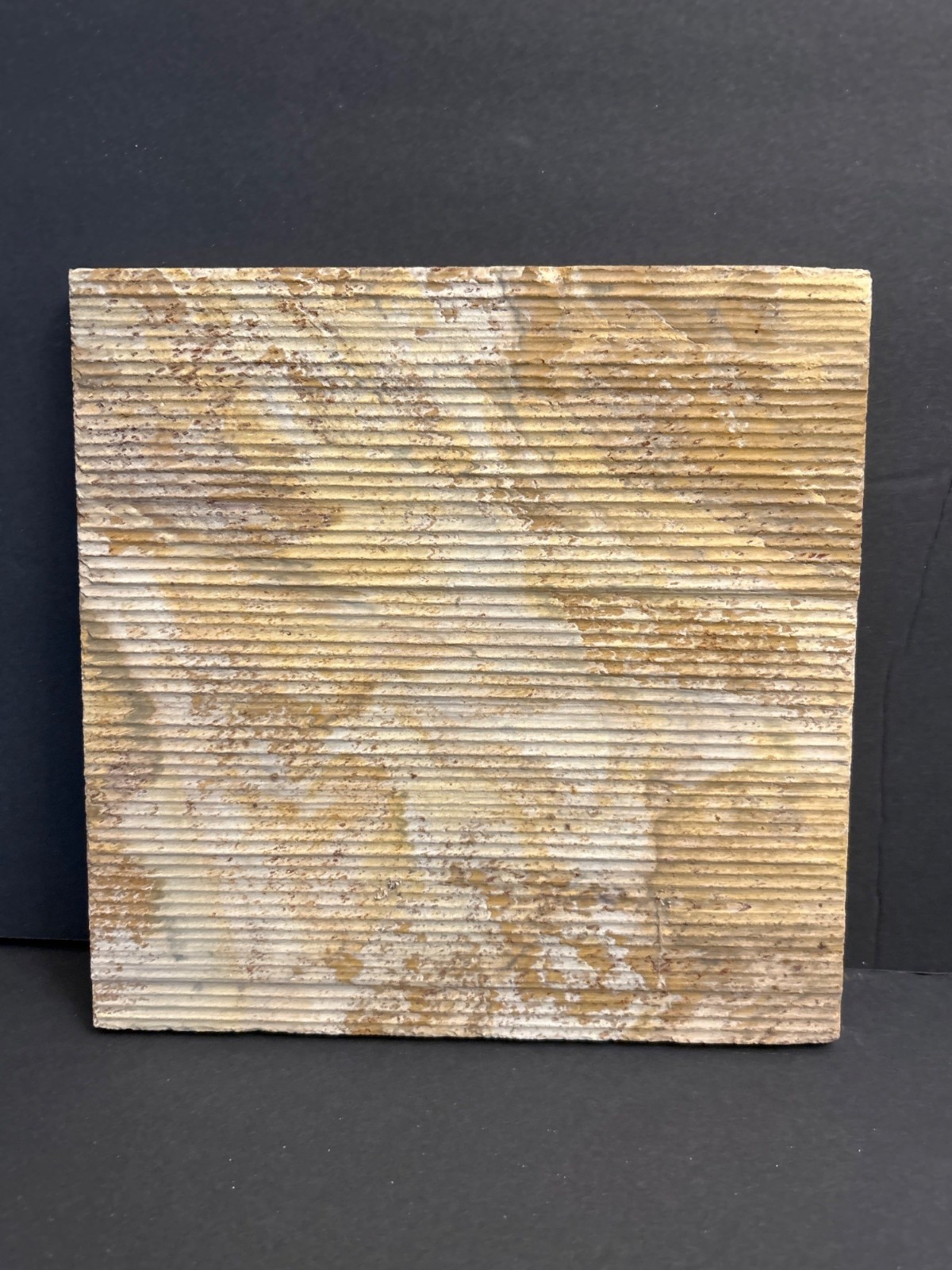 Marble with Inlaid Metal Grapes SET of 2 Designer 8″ x 8” Accent Tiles Tan Lot