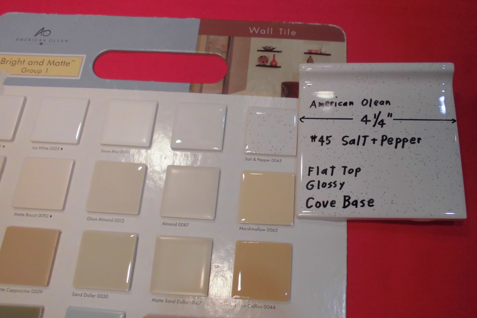 1 pc. Salt & Pepper: stack-on-top Cove/Base Ceramic Tile; 4-1/4″ American Olean