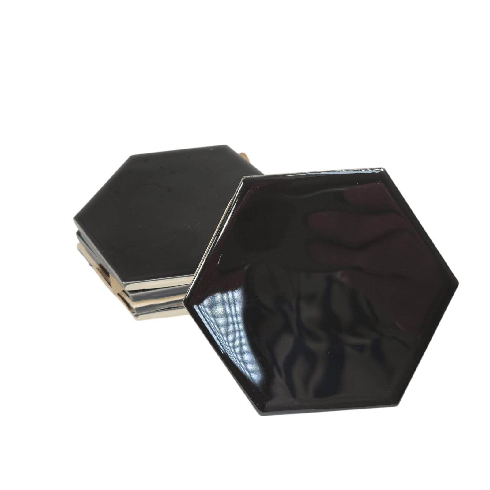 Black Ceramic Tile Hexagon Subway Vintage Mid Century Modern Rippled Beehive