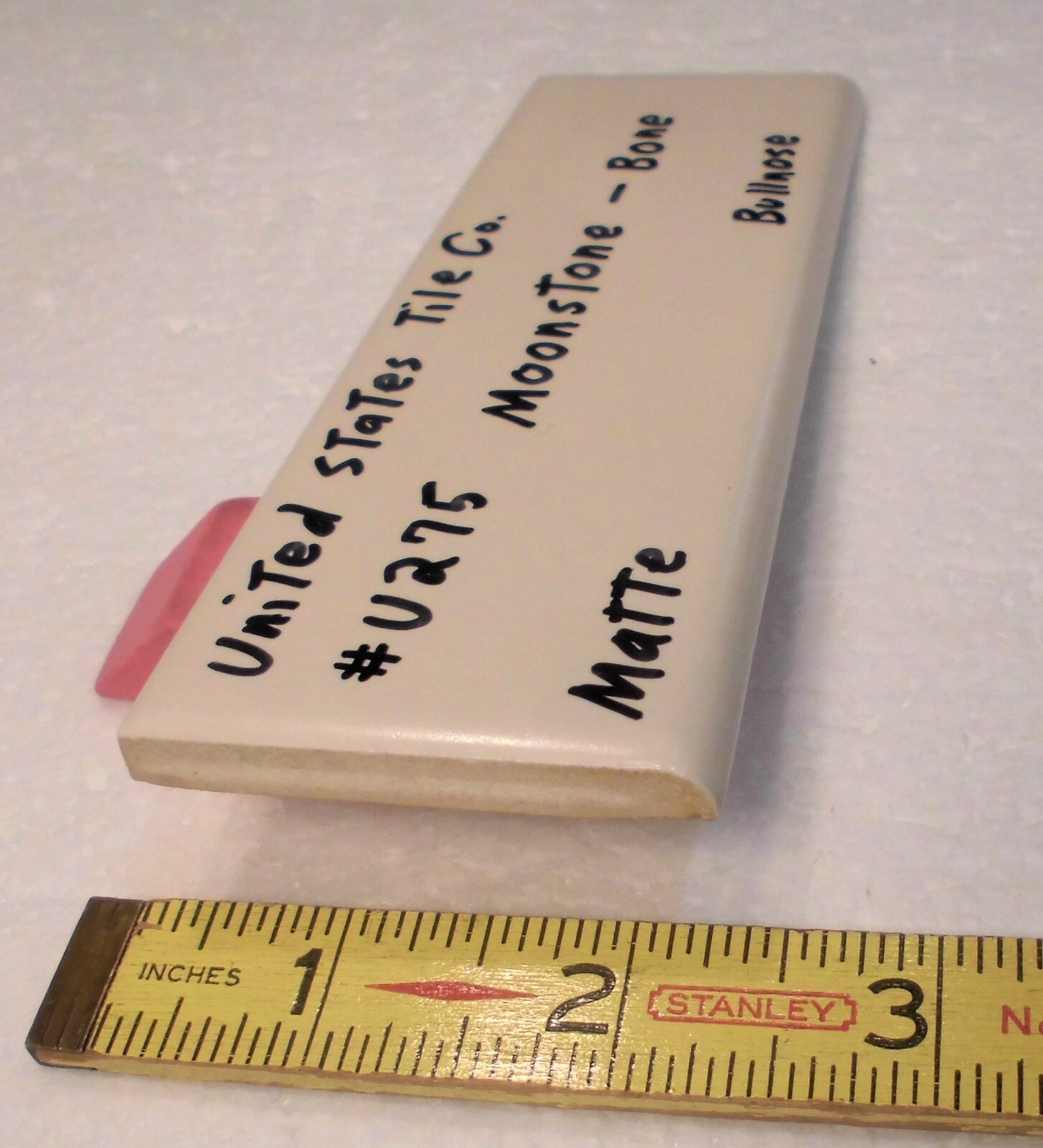 1 pc. Matte Bone: Bullnose Surface Flat Ceramic Tile #U-275 Moonstone, Made USA