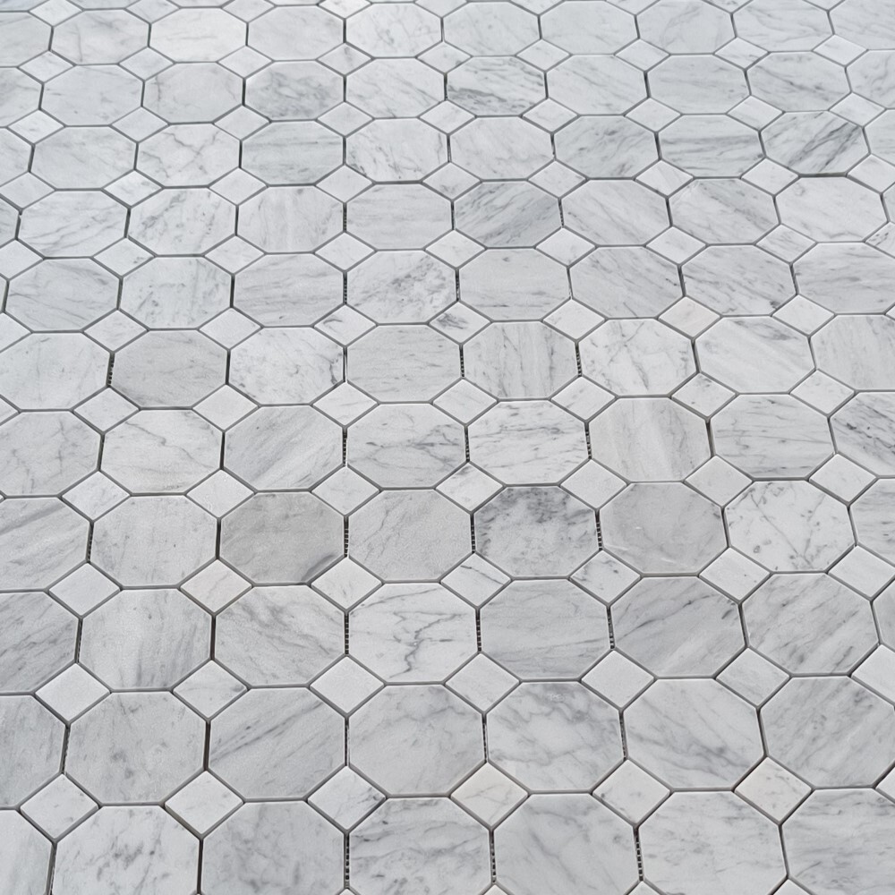 C810XH Carrara White Marble 3″ Octagon Mosaic Wall Floor Tile Matte Venato