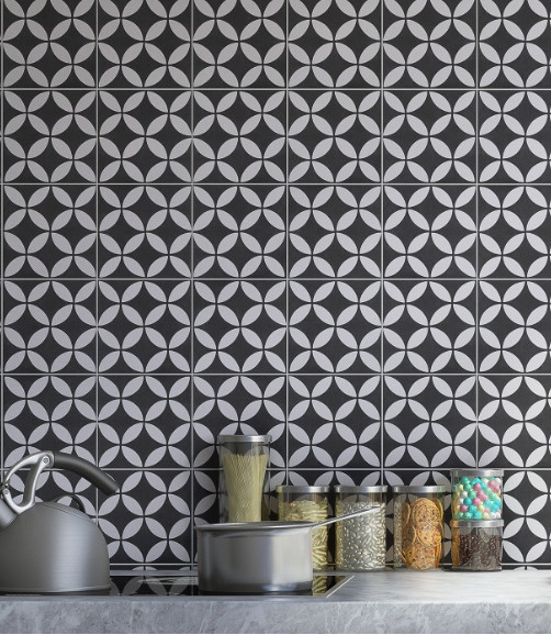 8″ x 8″ Geo Black Swan Patterned Ceramic Floor Wall Tile Bath (1 PIECE)
