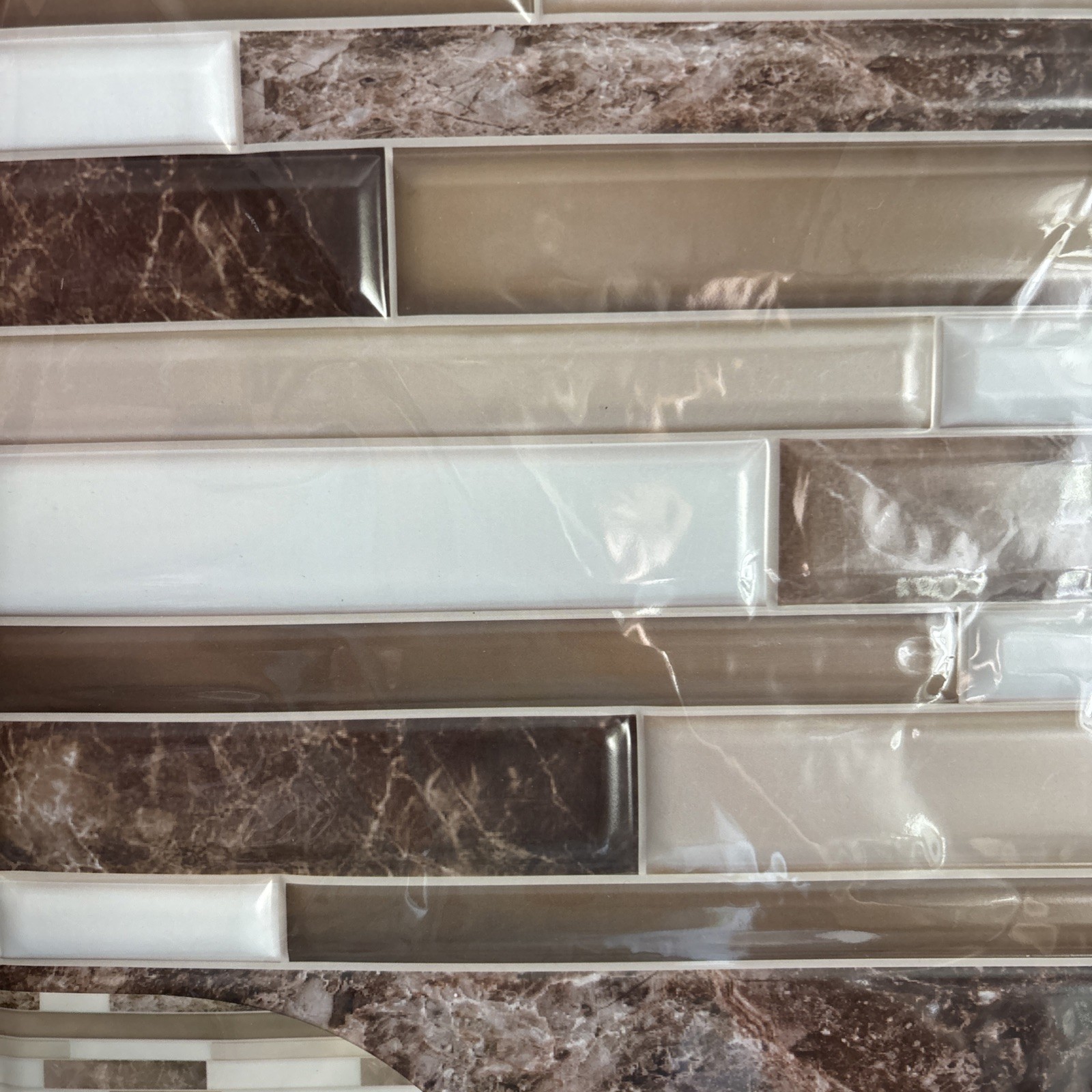 10 Packs Plastic Wall Tile Peel & Stick Brown & White Tool Bench Mosaic 12″x12″