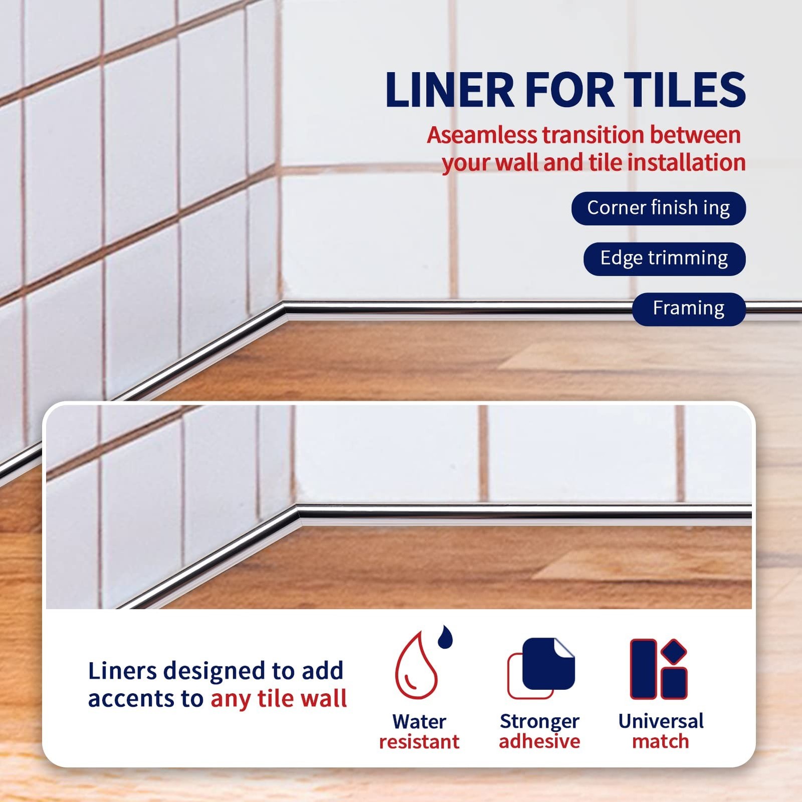 Art3dwallpanels 10 Ft Peel and Stick Trim for Backsplash Tile Edge, Self-Adhe…