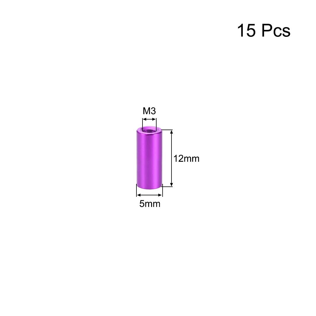 uxcell 15 Pcs M3x12mm Round Aluminum Standoff Column Spacer 12mm, Purple
