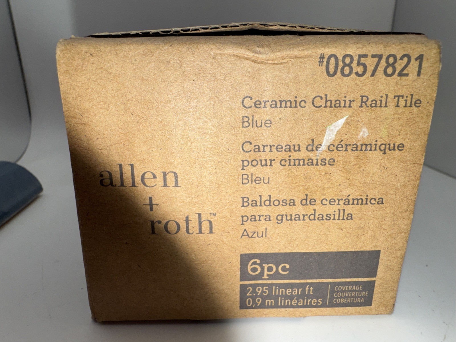 BOX of 6 Allen + Roth BLUE Glazed Glossy Ceramic Chair Rail Wall Tile 2″ x 6″