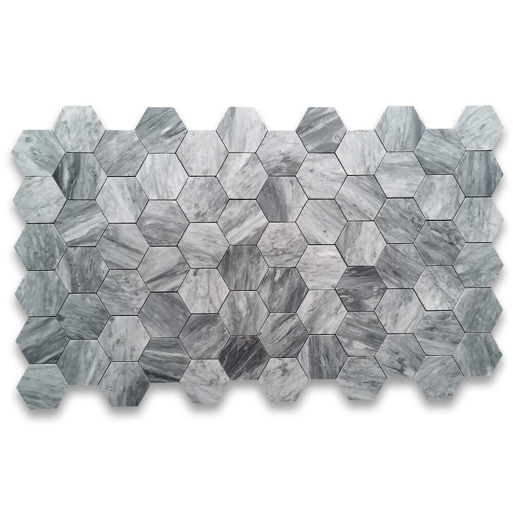 K35XH Bardiglio Gray Marble 5 inch Hexagon Mosaic Tile Honed