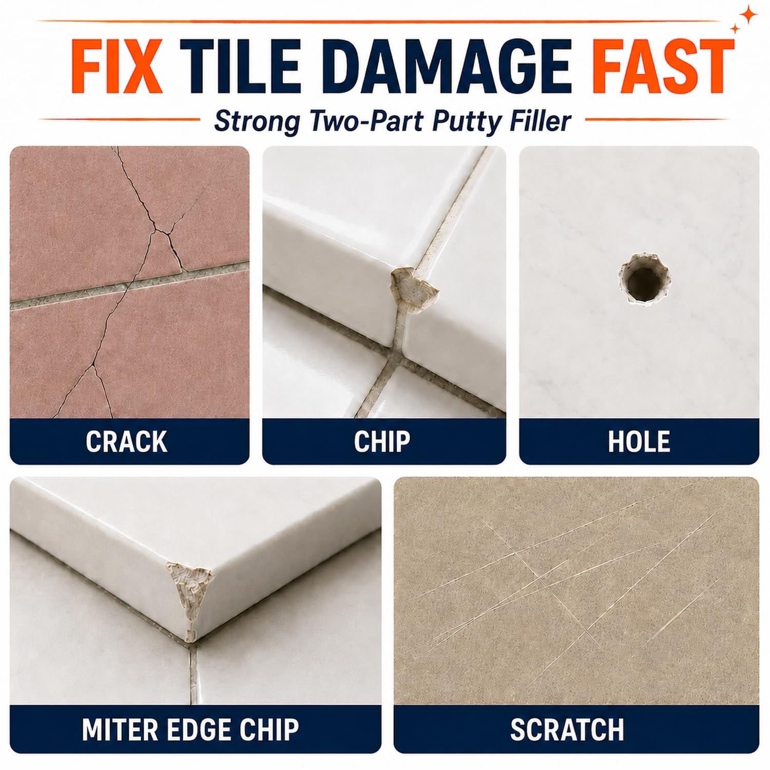 Tile Repair Kit – Color Match Epoxy Putty for Chips, Cracks & Scratches on Ceram