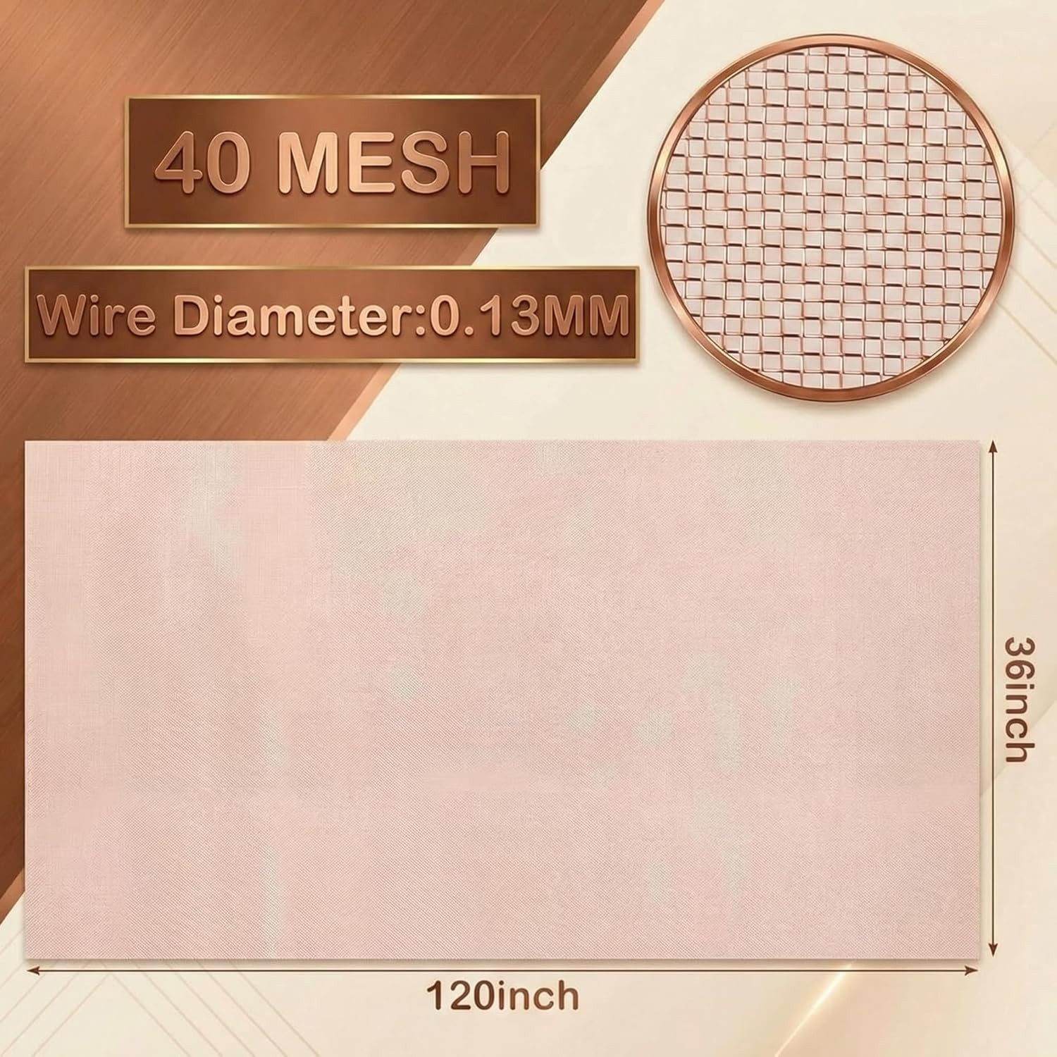 36x10ft Copper Mesh Screen 99.9% Pure Copper 40 Mesh Wire Fabric Roll