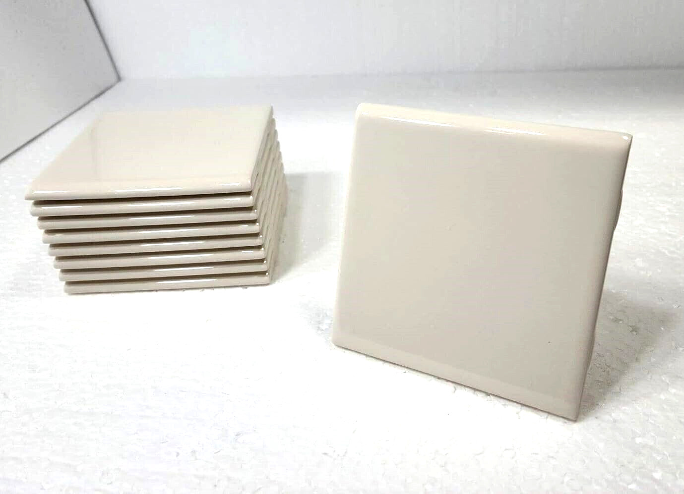 Beige Almond Ceramic 4.25X4.25 in Bullnose Tile Square Subway Trim Curved (1 PC)