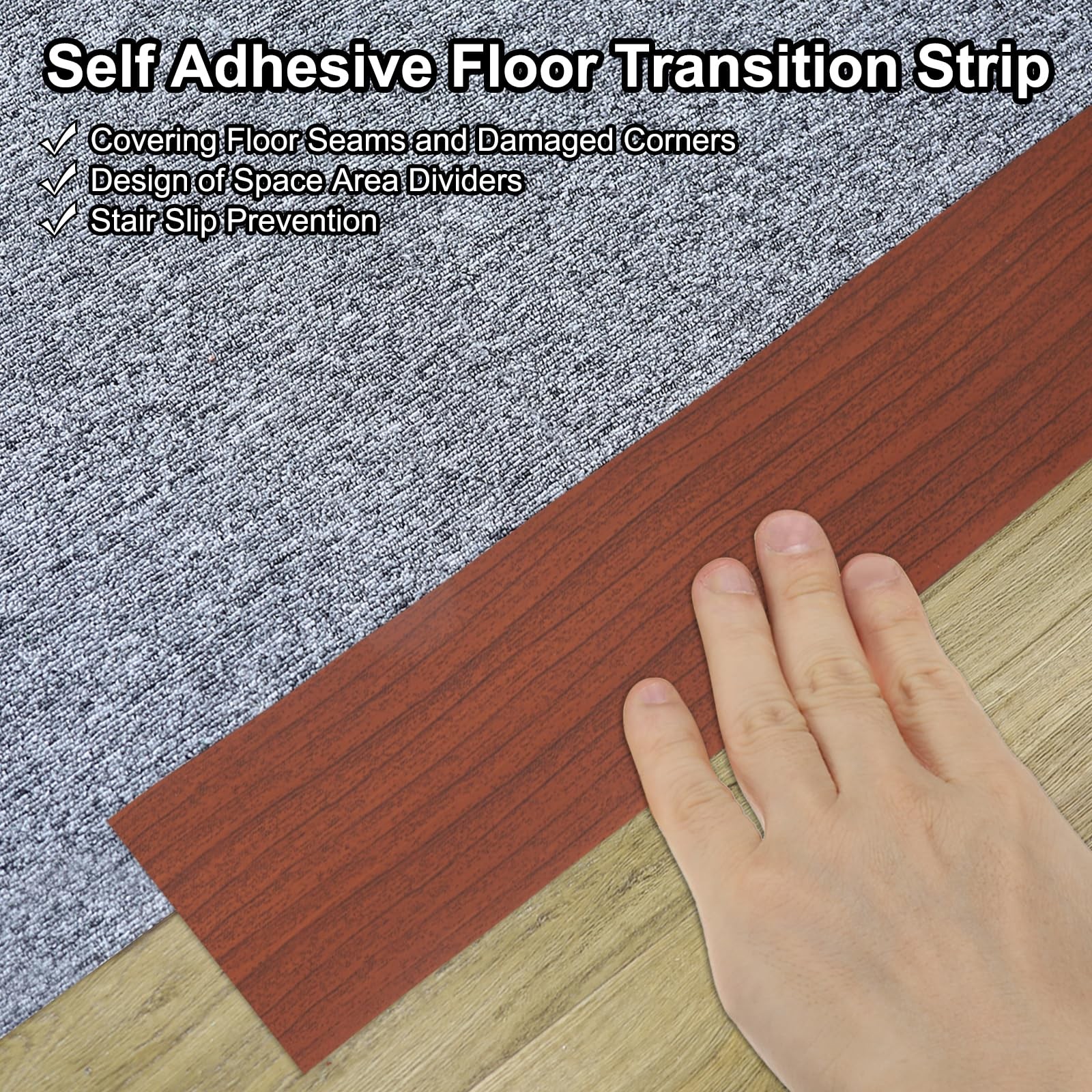 PATIKIL Self Adhesive Floor Transition Strip 10 ft x 3″ Vinyl Flat Divider Fl…